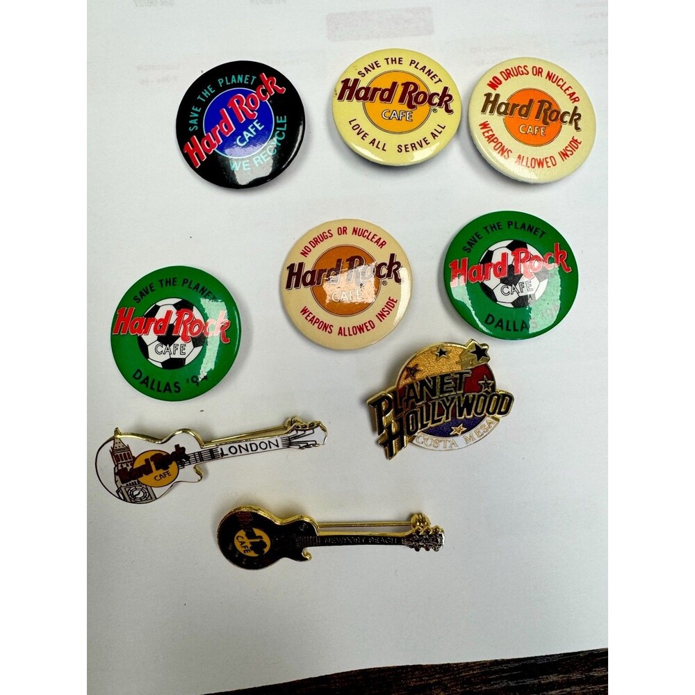 Hard Rock Cafe Pins Dallas '94, London Les Paul, Newport Beach, Planet Hollywood